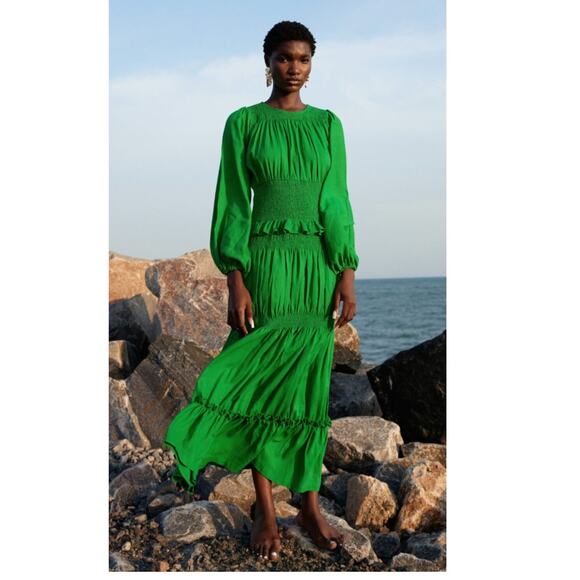 Oríré Gale Smocked Long Sleeve Tiered Maxi Dress Size US/4 - Picture 1 of 14